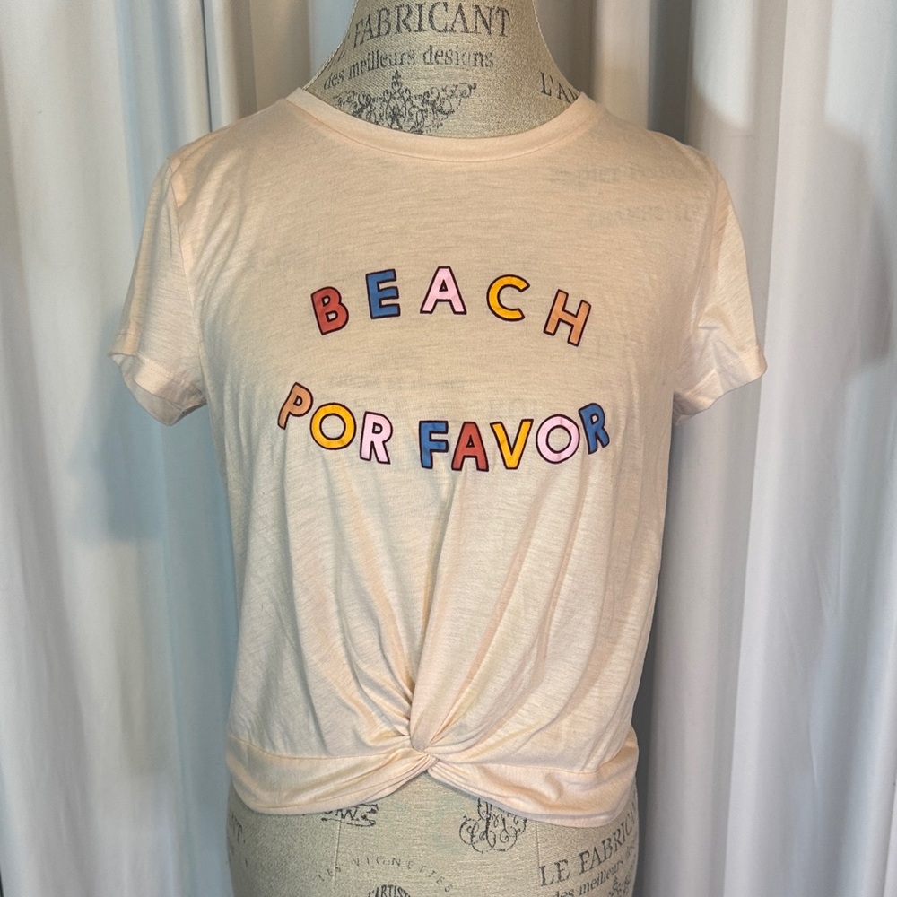 “Beach Por Favor” Orange Cream Embroidered Graphic Tee